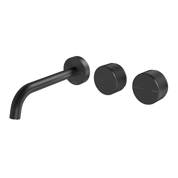 Phoenix Axia Wall Basin/Bath Curved Outlet Hostess Set 180mm Matte Black