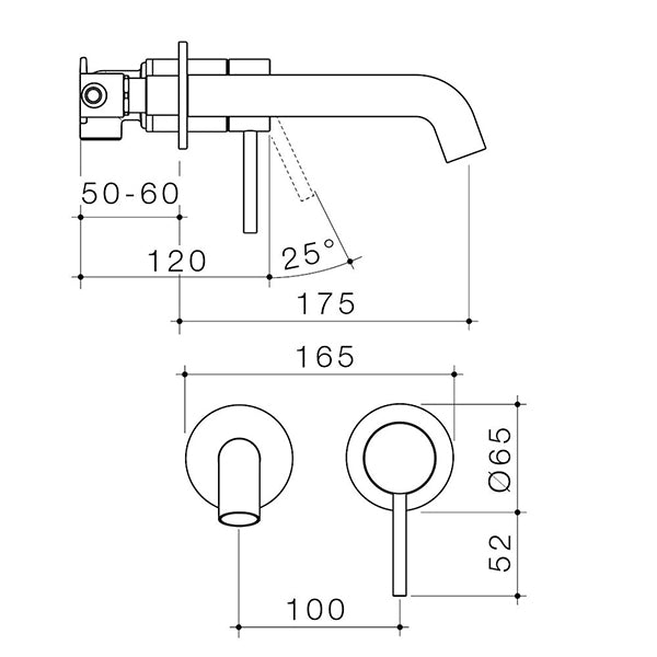 Caroma Liano II Wall Basin/Bath Mixer Set Brushed Brass - CLEARANCE