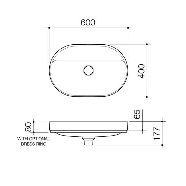 Caroma Liano II 600mm Pill Inset Basin with Tap Landing (0 Tap Hole) – White