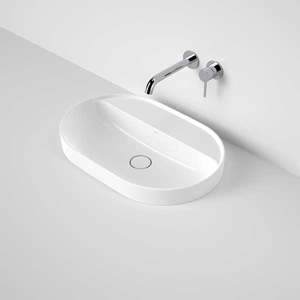 Caroma Liano II 600mm Pill Inset Basin with Tap Landing (0 Tap Hole) – White