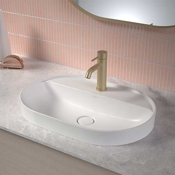 Caroma Liano II 600mm Pill Inset Basin with Tap Landing (1 Tap Hole) – White