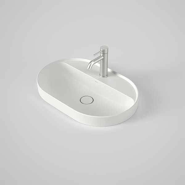 Caroma Liano II 600mm Pill Inset Basin with Tap Landing (1 Tap Hole) – Matte White