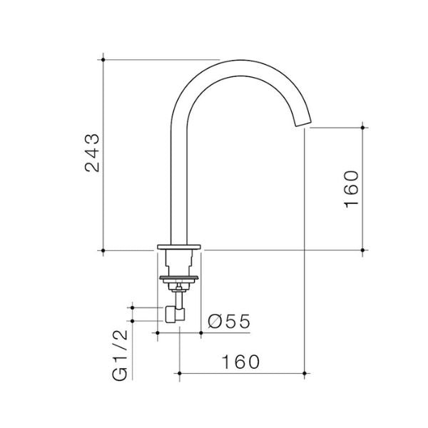Caroma Liano II Hob Swivel Outlet 160mm Brushed Brass