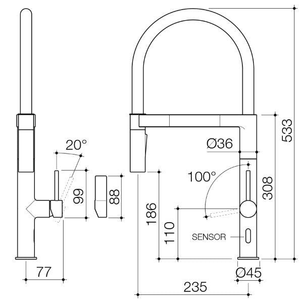 Caroma Liano II Pull Down Sensor Sink Mixer with Dual Spray