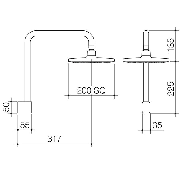 Caroma Luna Fixed Overhead Shower Technical Drawing - The Blue Space