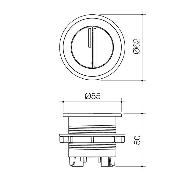Caroma Luna Round Cistern Flush Button Technical Drawing - The Blue Space