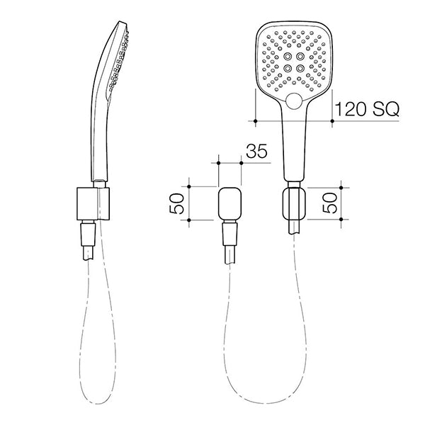Caroma Luna Multifunctional Hand Shower Technical Drawing - The Blue Space