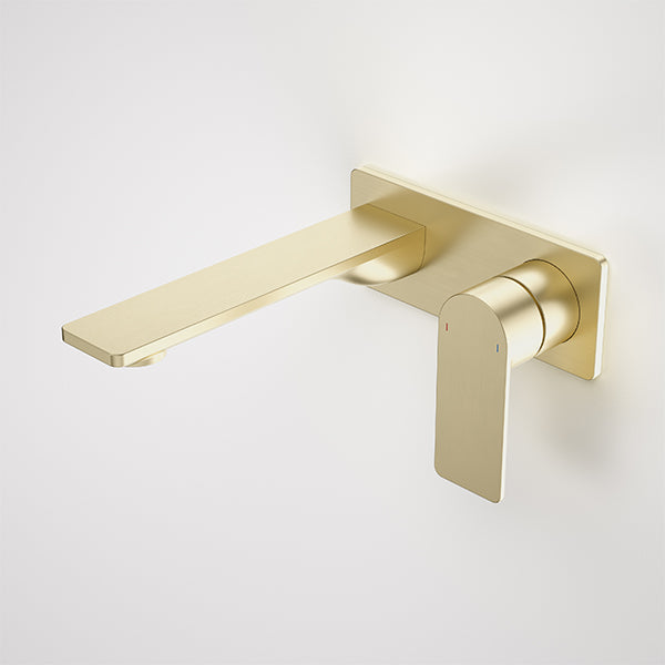 Caroma Urbane II 180mm Lead Free Wall Basin/Bath Mixer Rectangle Brushed Brass