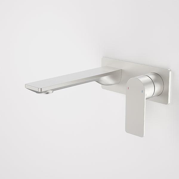 Caroma Urbane II 180mm Lead Free Wall Basin/Bath Mixer Rectangle Brushed Nickel