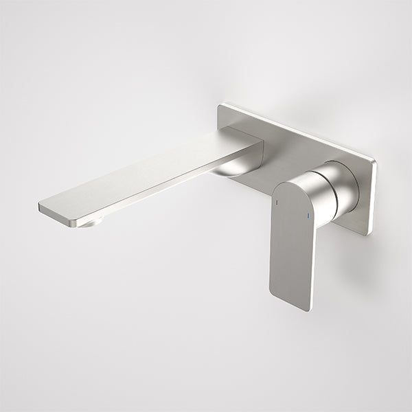 Caroma Urbane II 180mm Lead Free Wall Basin/Bath Mixer Rectangle Brushed Nickel