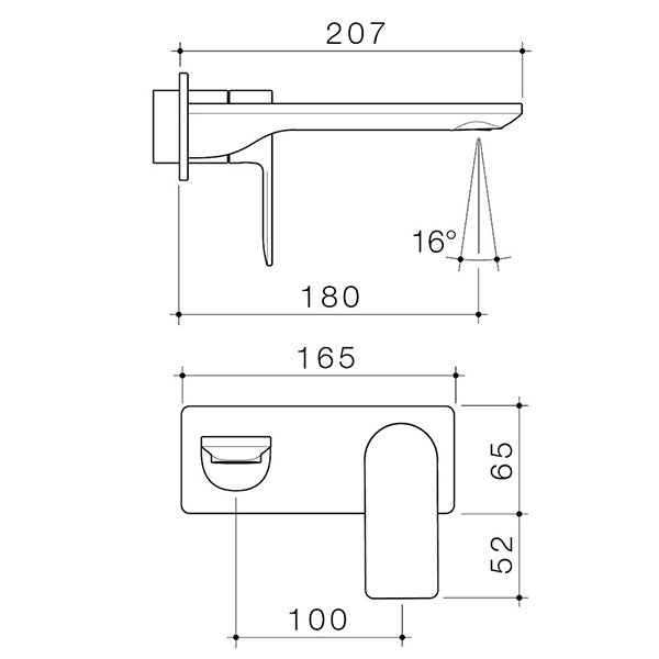 Caroma Urbane II 180mm Wall Basin/Bath Mixer Rectangle Matte Black - CLEARANCE