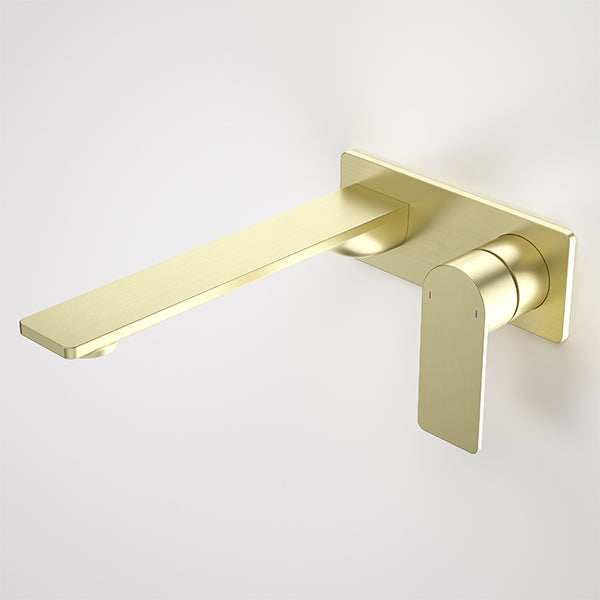 Caroma Urbane II 220mm Lead Free Wall Basin/Bath Mixer Rectangle Brushed Brass