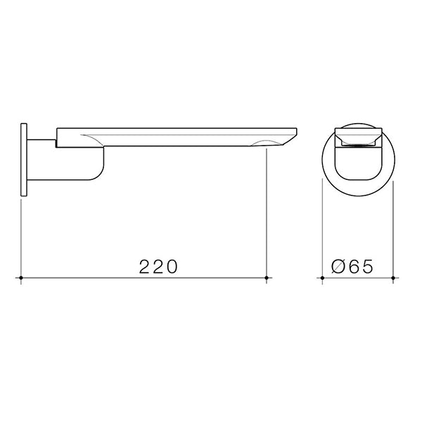 Caroma Urbane II 220mm Round Bath Swivel Outlet Technical Drawing - The Blue Space
