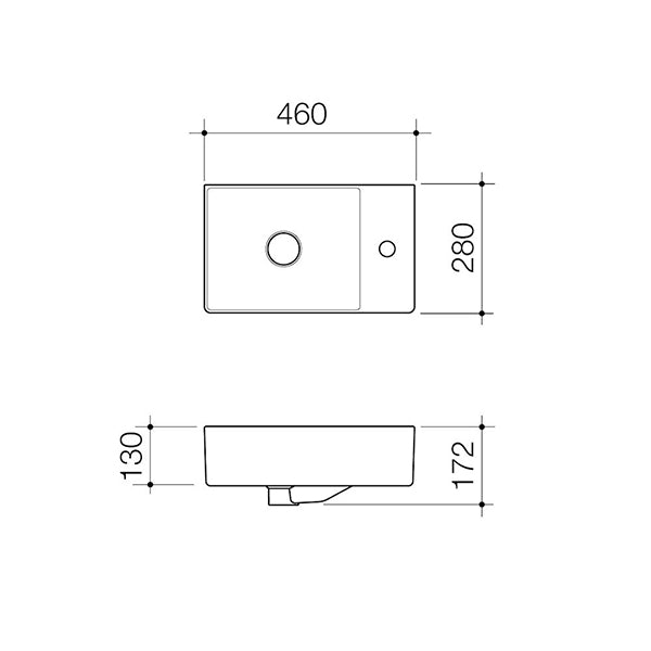 Caroma Urbane II Hand Wall Basin Technical Drawing - The Blue Space