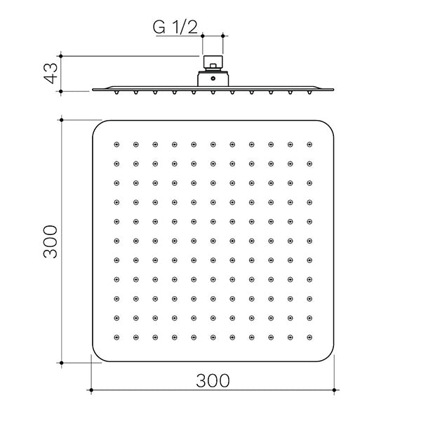 Caroma 300mm Square Rain Shower - Brushed Brass