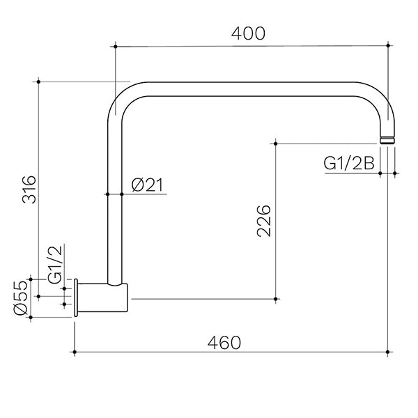 Caroma 460mm Upswept Shower Arm - Gunmetal
