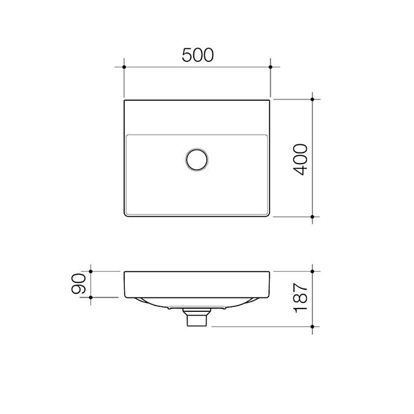 Caroma Urbane II Wall Hung Basin Technical Drawing - The Blue Space