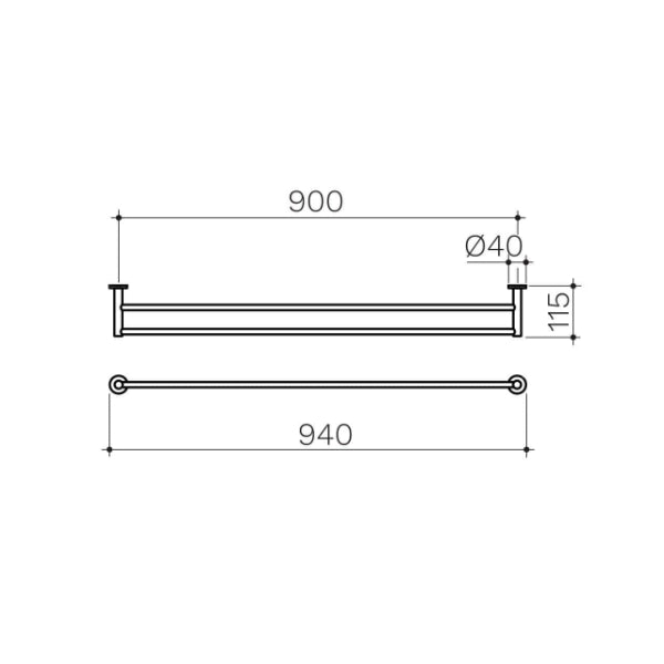 Clark Round Double Towel Rail 600 or 900mm - Brushed Nickel