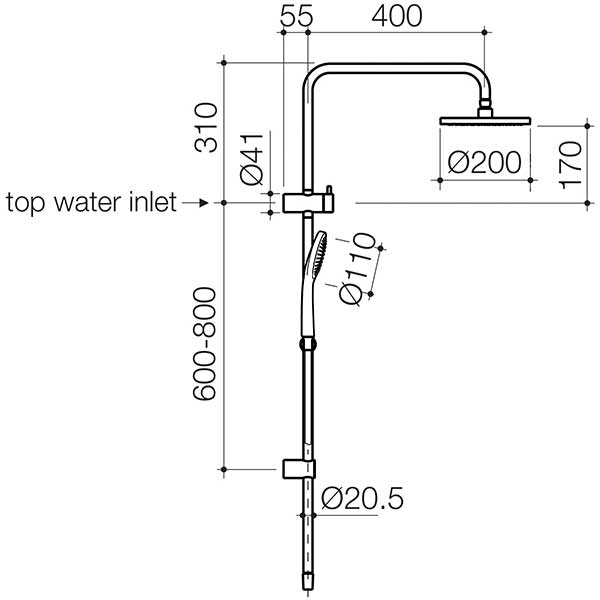 Clark Round II Rail Shower with Overhead - Chrome