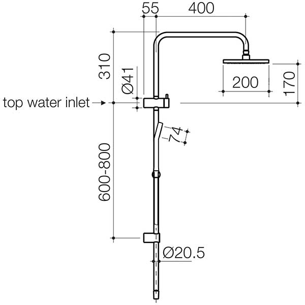 Clark Square II Rail Shower With Overhead - Chrome