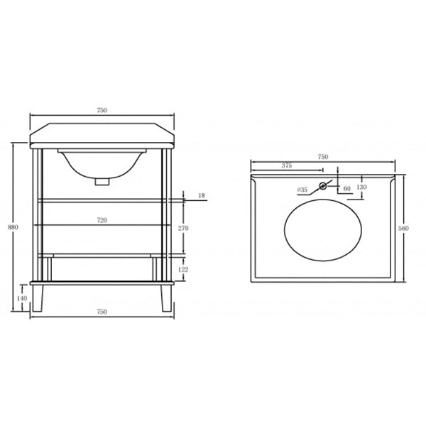 Turner Hastings Coventry 75 x 55 Vanity With White Marble Top