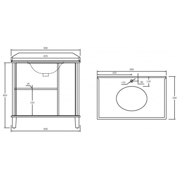 Turner Hastings Coventry 90 x 55 Vanity With White Marble Top