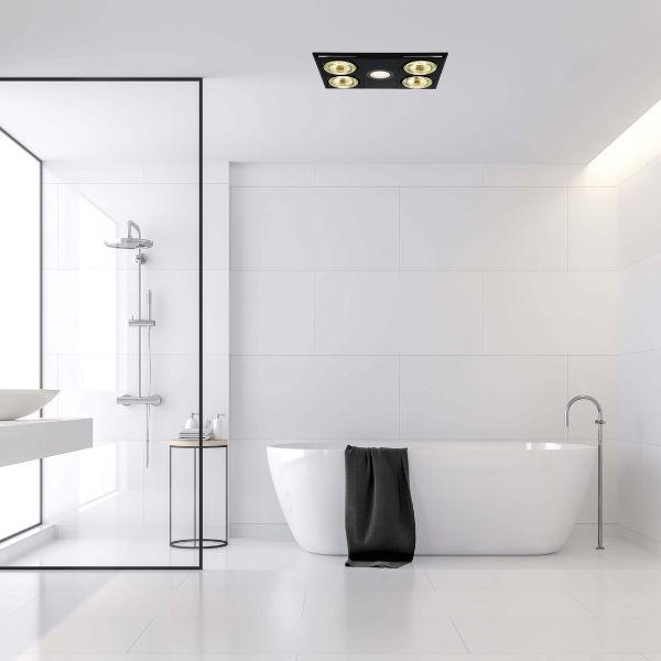 Eglo Heatflow 4 Bathroom Heater Exhaust Fan Light in Black Lifestyle Image - The Blue Space