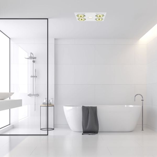 Eglo Heatflow 4 Bathroom Heater Exhaust Fan Light in White Lifestyle Image - The Blue Space