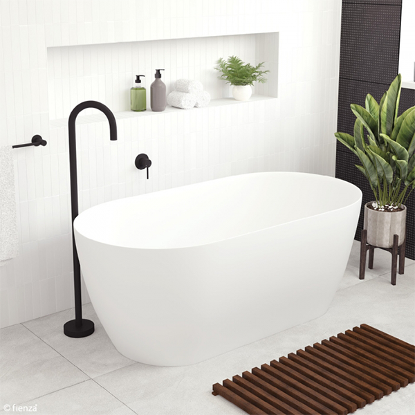 Fienza Kaya Slim Wall Matte White Stone Bath 1500mm