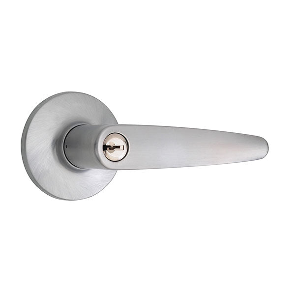Lane Avalon Entrance Lever Door Handle Set On Round Rosette Brushed Satin Chrome