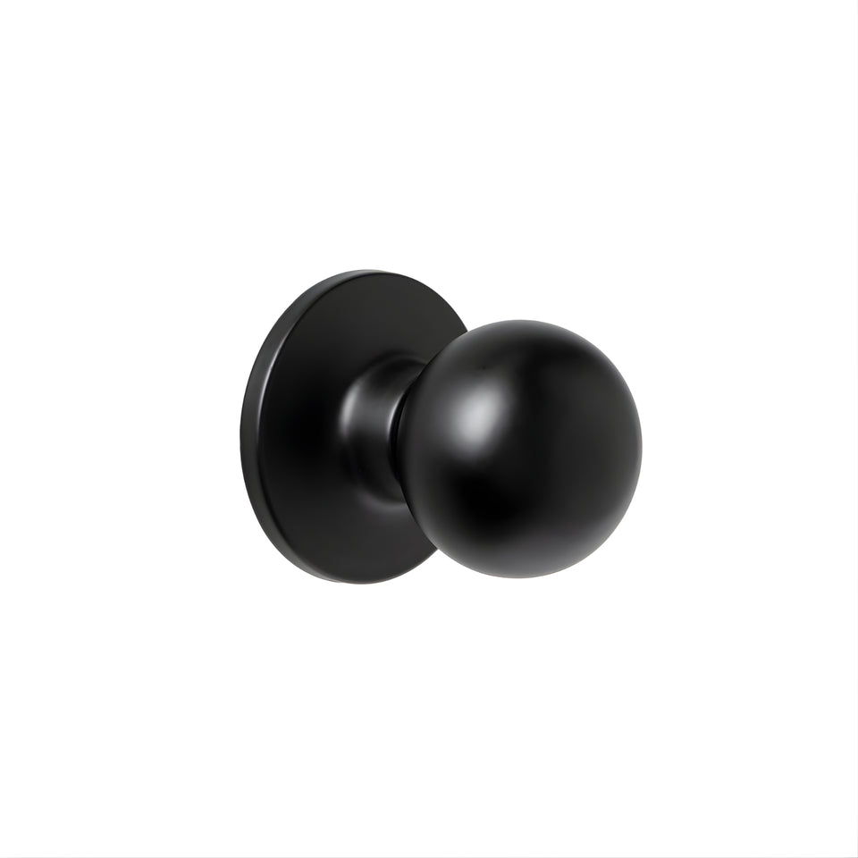 Lane Bala Passage Knob Door Handle Set On Round Rosette Matte Black