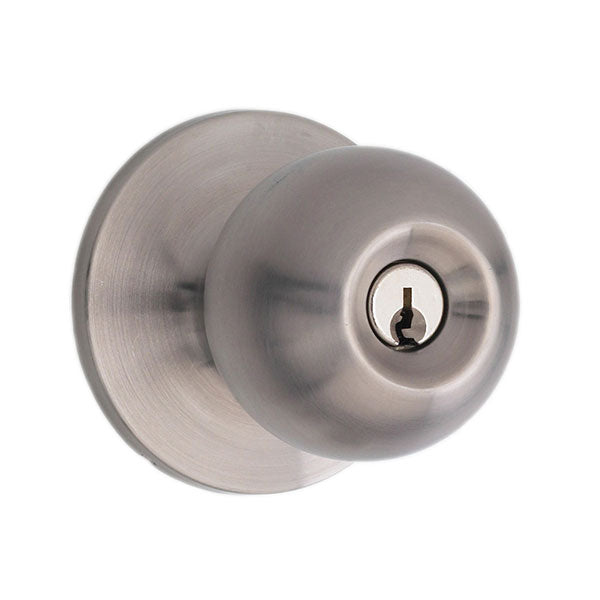 Lane Bala Entrance Knob Door Handle Set On Round Rosette Satin Stainless Steel