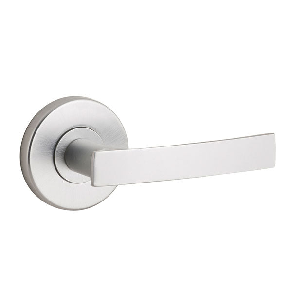 Lane Indigo Passage Lever Door Handle Set On Round Rosette Brushed Satin Chrome