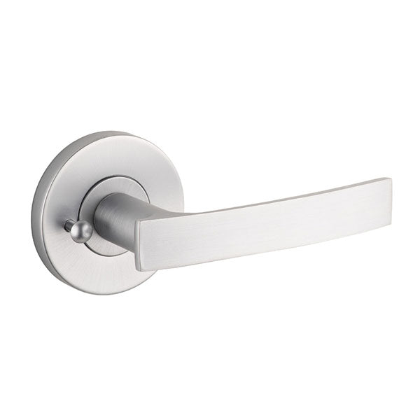 Lane Indigo Privacy Lever Door Handle Set On Round Rosette Brushed Satin Chrome
