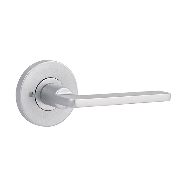 Lane Murano Privacy Lever Door Handle Set On Round Rosette Brushed Satin Chrome