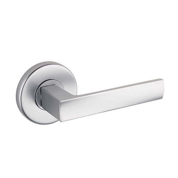 Lane Oxford Dummy Lever Door Handle Set On Round Rosette Brushed Satin Chrome