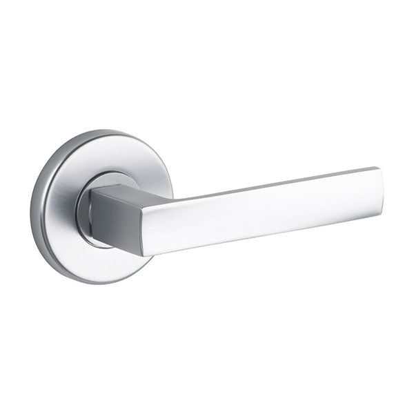 Lane Oxford Passage Lever Door Handle Set On Round Rosette Brushed Satin Chrome