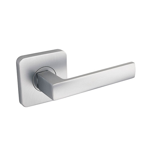 Lane Oxford Passage Lever Door Handle Set On Square Rosette Brushed Satin Chrome
