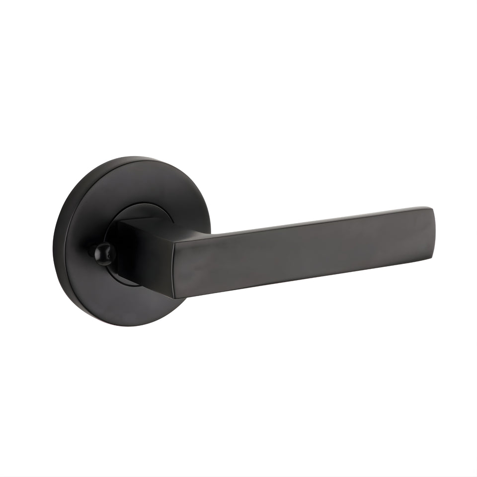 Lane Oxford Privacy Lever Door Handle Set On Round Rosette Matte Black