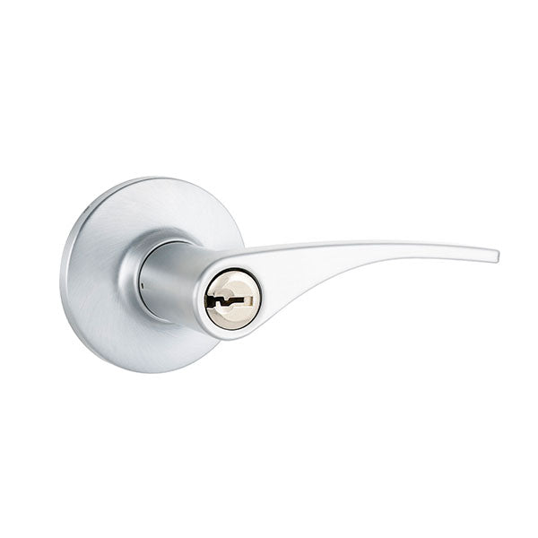 Lane Victoria Entrance Lever Door Handle Set On Round Rosette Brushed Satin Chrome