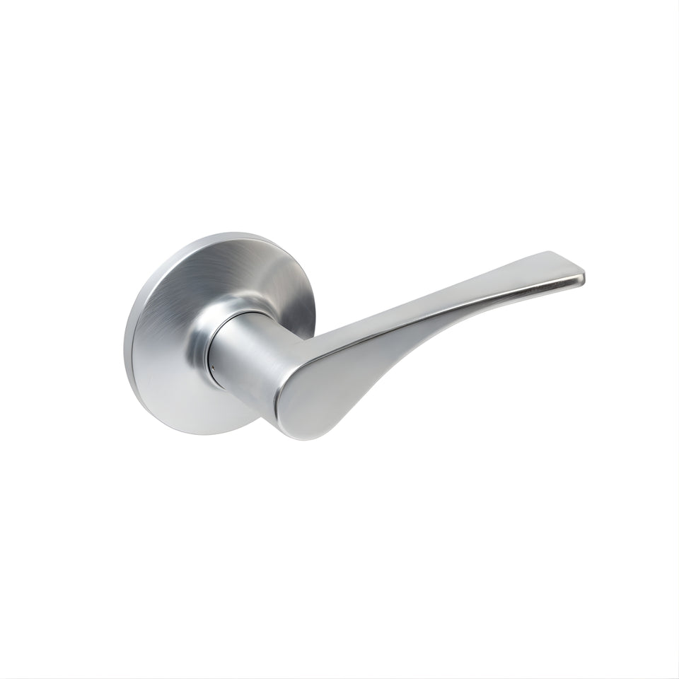 Lane Victoria Passage Lever Door Handle Set On Round Rosette Brushed Satin Chrome