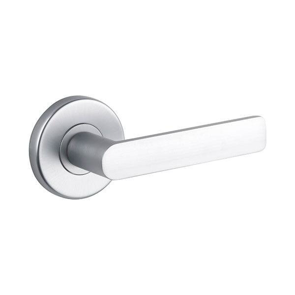 Lane Westminster Passage Lever Door Handle Set On Round Rosette Brushed Satin Chrome