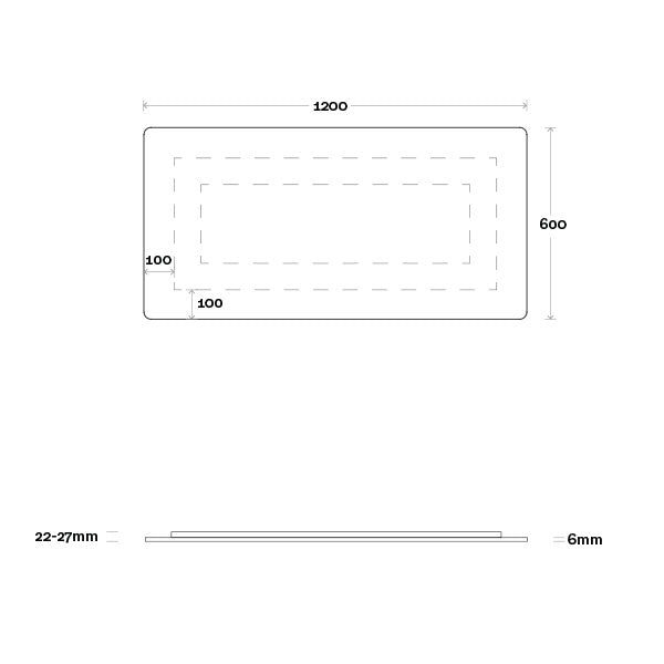 Marquis Base Mirror 1200mm Technical Drawing - The Blue Space