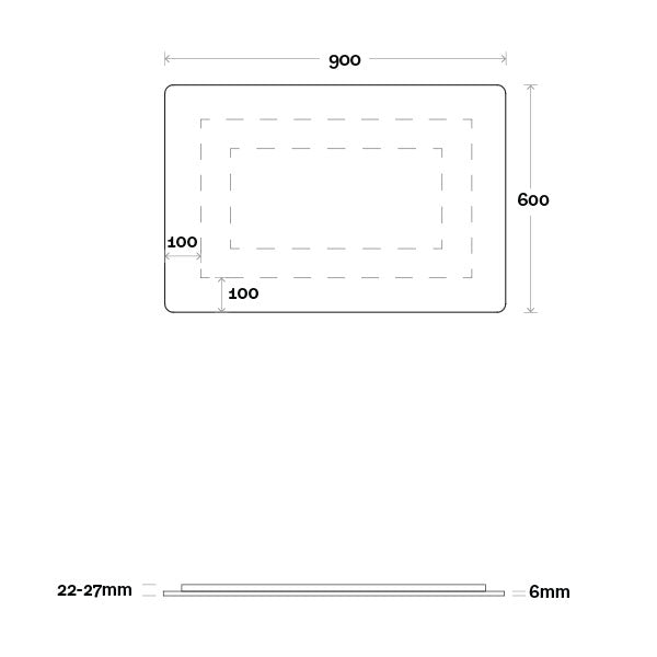 Marquis Base Mirror 900mm Technical Drawing - The Blue Space