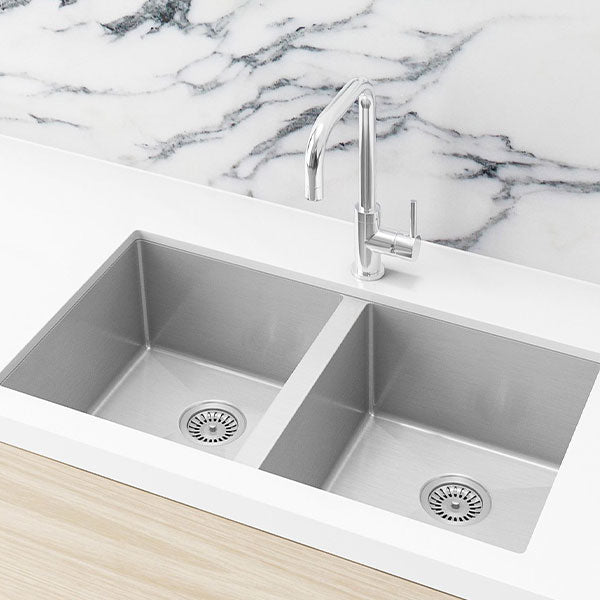 Meir Kitchen Sink Double Bowl 760mm x 440mm - Brushed Nickel