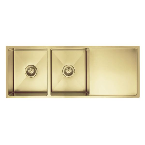 Meir Double Bowl with Drainer Kitchen Sink 1160mm - Brushed Bronze Gold