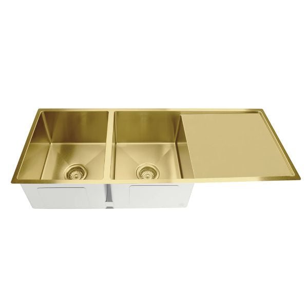 Meir Double Bowl with Drainer Kitchen Sink 1160mm - Brushed Bronze Gold