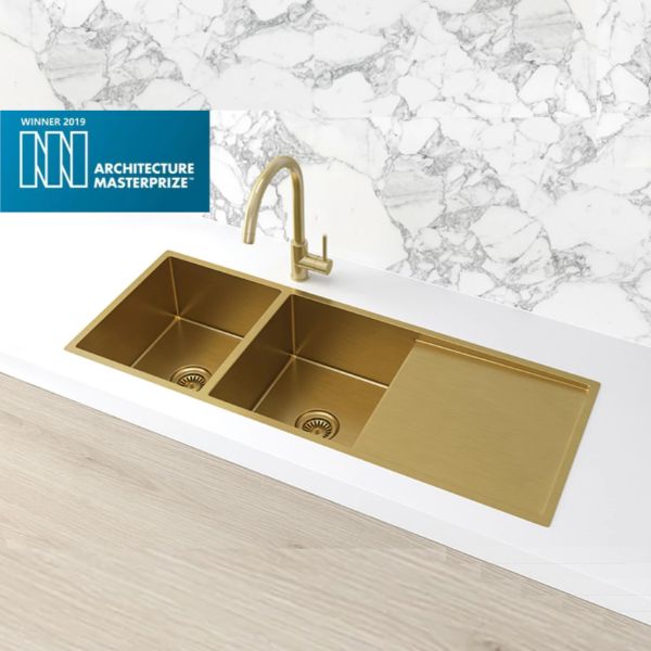Meir Double Bowl with Drainer Kitchen Sink 1160mm - Brushed Bronze Gold