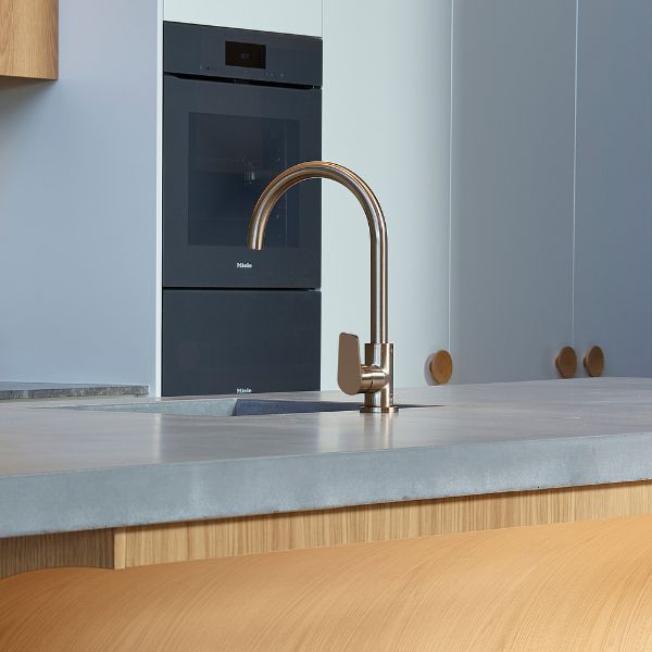 Meir Paddle Round Gooseneck Kitchen Sink Mixer Tap Champagne