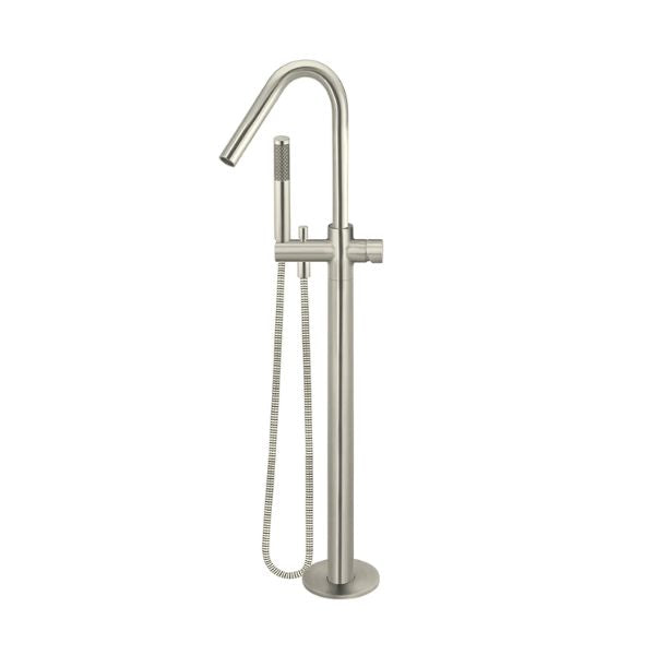 Meir Pinless Round Freestanding Bath Spout and Hand Shower Brushed Nickel